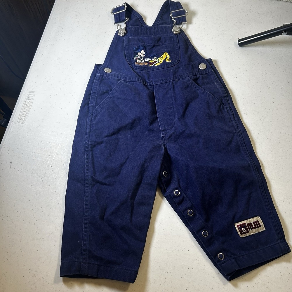 Vintage Disney Store Mickey Mouse And Friends Embroidered Blue Overalls Size 6Mo